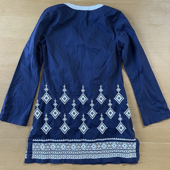 Women's Athleta Size S Navy White Embroidered Coverup Dress Long Sleeve - Picture 5 of 9
